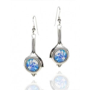 Rafael Jewelry Sterling Silver Dangling Earrings with Roman Glass Earrings