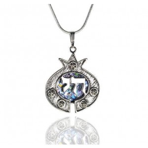 Pomegranate Pendant with Chai in Sterling Silver & Roman Glass-Rafael Jewelry