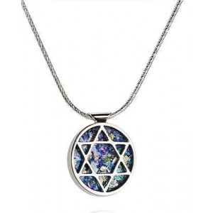 Star of David Pendant in Roman Glass & Sterling Silver-Rafael Jewelry Día de la Independencia de Israel