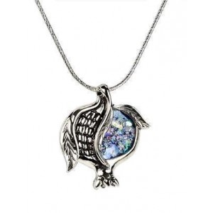 Pomegranate Pendant in Sterling Silver & Roman Glass-Rafael Jewelry Israeli Jewelry Designers