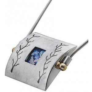 Rafael Jewelry Sterling Silver Pendant in Rectangular Shape with Roman Glass & Carving Decoration Joyería Judía