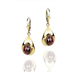 Rafael Jewelry Designer Drop 14k Yellow Gold Earrings with Garnet Stone Earrings