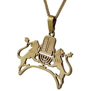 Rafael Jewelry Designer 14k Yellow Gold Pendant with Ten Commandments & Lions of Judah Collares y Colgantes