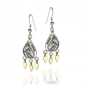 Rafael Jewelry Sterling Silver Filigree Earrings with 9k Gold Earrings