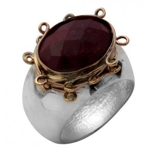 Sterling Silver Ring with Ruby & Gold Plated String Frame by Rafael Jewelry Joyería Judía