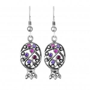 Pomegranate Earrings in Sterling Silver with Gems by Rafael Jewelry Israeli Jewelry Designers