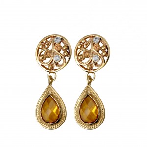 Drop Earrings in 14k Yellow Gold with Champagne Gems by Rafael Jewelry Joyería Judía