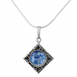 Pendant in Sterling Silver & Roman Glass by Rafael Jewelry Israeli Jewelry Designers