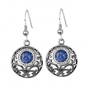 Round Sterling Silver Earrings with Roman Glass by Rafael Jewelry Joyería Judía