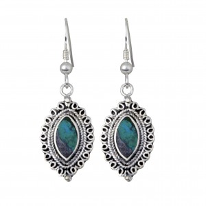 Oval Earrings with Eilat Stone in Sterling Silver by Rafael Jewelry Earrings