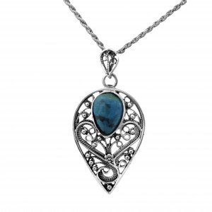 Drop Pendant in Sterling Silver with Eilat Stone by Rafael Jewelry Israeli Jewelry Designers