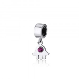Hamsa charm in Sterling Silver with Ruby Israeli Jewelry Designers