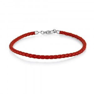 Red Leather Charm Bracelet in 17.5 cm Length
 Bracelets Juifs