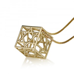 Star of David Cubic Pendant 14K Yellow Gold Israeli Jewelry Designers