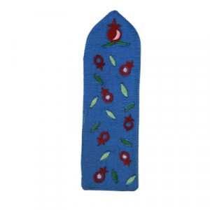 Yair Emanuel Raw Silk Embroidered Bookmark with Pomegranates in Blue Papelería