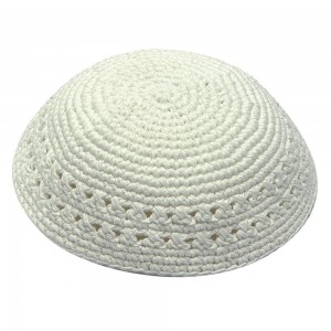 White Knitted Kippah with Two Rows of Air Holes Kipot