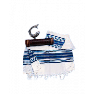 Noi Cloth and Wool Tallit with Multicolored Stripes and Atara Judaíca
