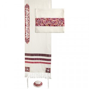 Maroon Star of David Embroidered Yair Emanuel Tallit with Bag and Kippa Ocasiones Judías