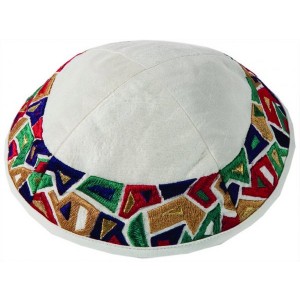Yair Emanuel Kippah with Multicolored Mosaic Pattern and 4 Sections Judaica Moderna