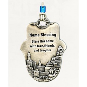 Silver Hamsa Home Blessing with English Text and Sweeping Jerusalem Panorama Bendiciones