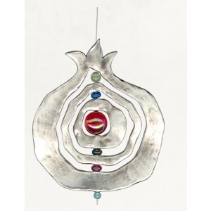 Silver Pomegranate Wall Hanging with Concentric Cutout Design and Beads Artistas y Marcas