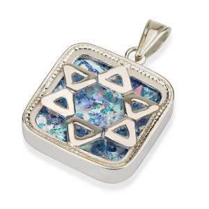 Star of David Pendant in Silver Square with Roman Glass CLEARANCE
