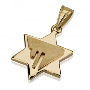 Star of David Pendant with Chai Design in 14k Yellow Gold Artistas y Marcas