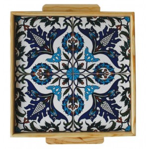 Armenian Wooden Tray with Tulip Floral Motif Kitchen Supplies