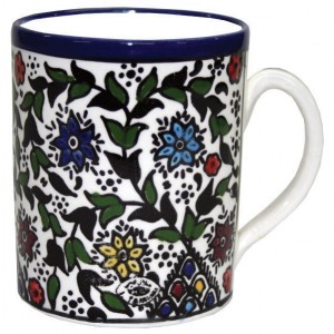 Armenian Ceramic Mug with Floral Anemones Motif Jewish Coffee Mugs