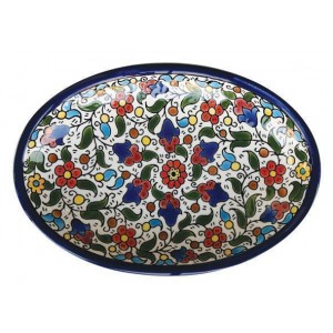 Armenian Ceramic Oval Bowl with Anemones Flower Motif Kitchen Supplies