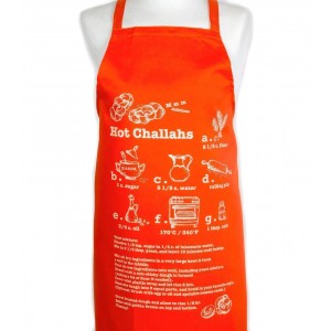 Cotton Apron with Recipe for Hot Challahs in Orange CLEARANCE