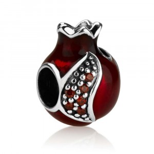 Pomegranate Charm in Sterling Silver with Red Enamel Artistas y Marcas