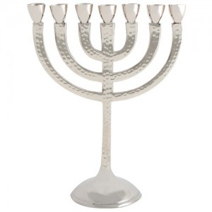 Elegant Seven-Branched Aluminum Menorah With Hammered Finish Default Category