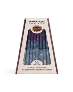 Blue and Purple Wax Hanukkah Candles Candelabros y Velas
