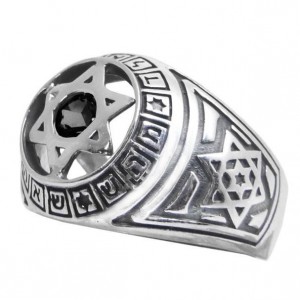 Silver Magen David Ring with Divine Names of Hashem & Onyx Stone Anillos Judíos