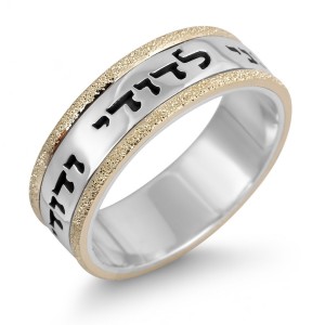 Sterling Silver English/Hebrew Customizable Ring With Sparkling Gold Stripes Anillos Judíos