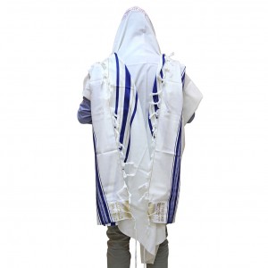 Traditional Wool Tallit – Blue with Gold Stripes Talitot