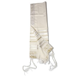 Traditional Wool Tallit – White and Gold Stripes Ocasiones Judías