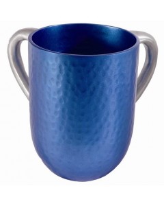 Yair Emanuel Blue & Silver Washing Cup with Hammering in Anodized Aluminum Judaíca
