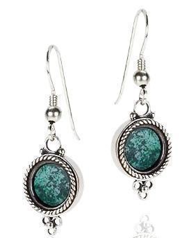 Rafael Jewelry Sterling Silver Round Earrings with Eilat Stone & Filigree