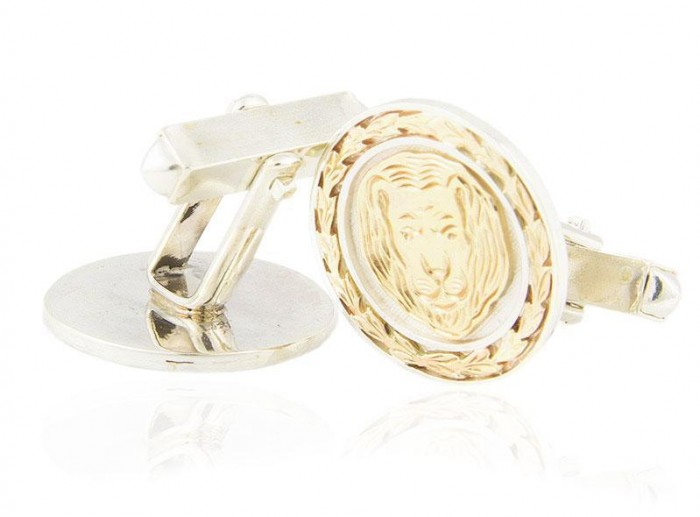 Sterling Silver Cufflinks with 9k Gold Lion of Judah & Olive Branch by Rafael Jewelry