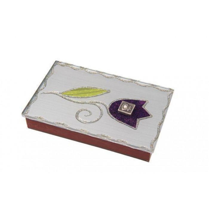 Glass Matchbox with Flower in Purple & Green