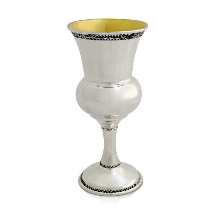 Kiddush Cup in Sterling Silver with Blackened Filigree by Nadav Art