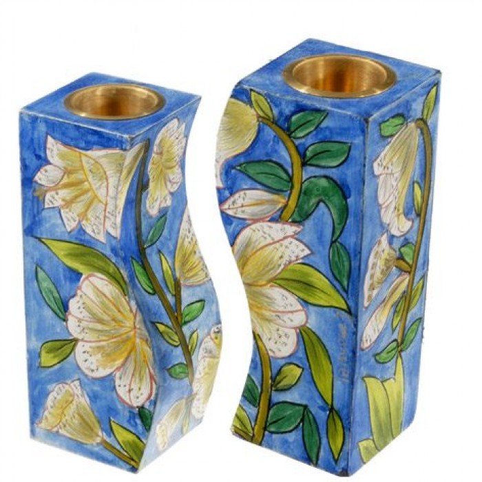 Yair Emanuel Fitted Shabbat Candlesticks with Lilies