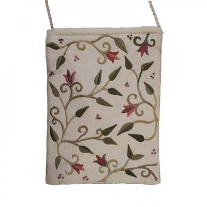 Yair Emanuel White Embroidered Bag with Flower Motif
