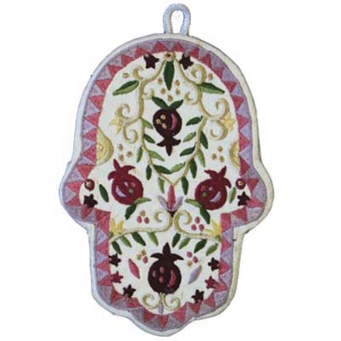 Hamsa Embroidered with Pomegranates Design by Yair Emanuel - Small
