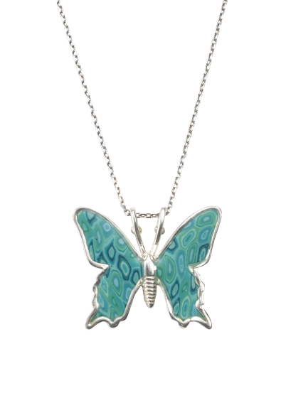 Necklace with Mosaic Turquoise Butterfly Pendant