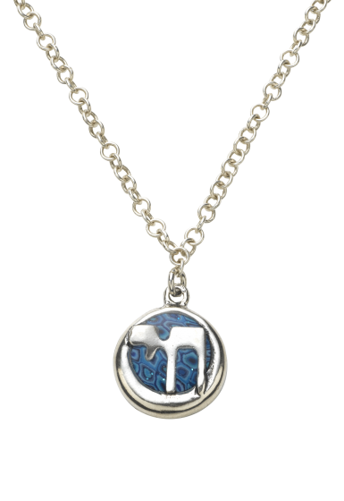 Necklace with Round Blue Pendant and Hebrew Chai