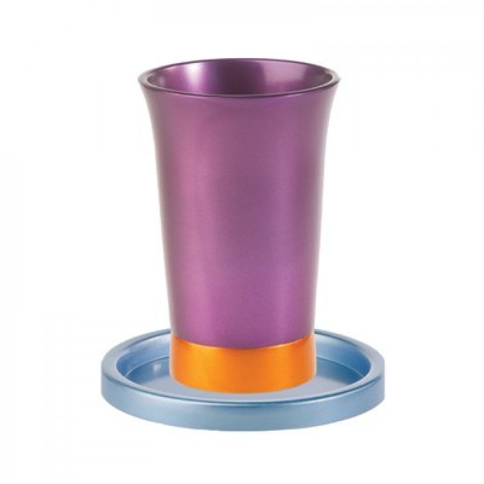 Yair Emanuel Purple Anodized Aluminum Kiddush Cup and Blue Saucer