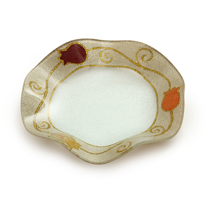 Glass Serving Bowl with Curved Design and Pomegranate Motif